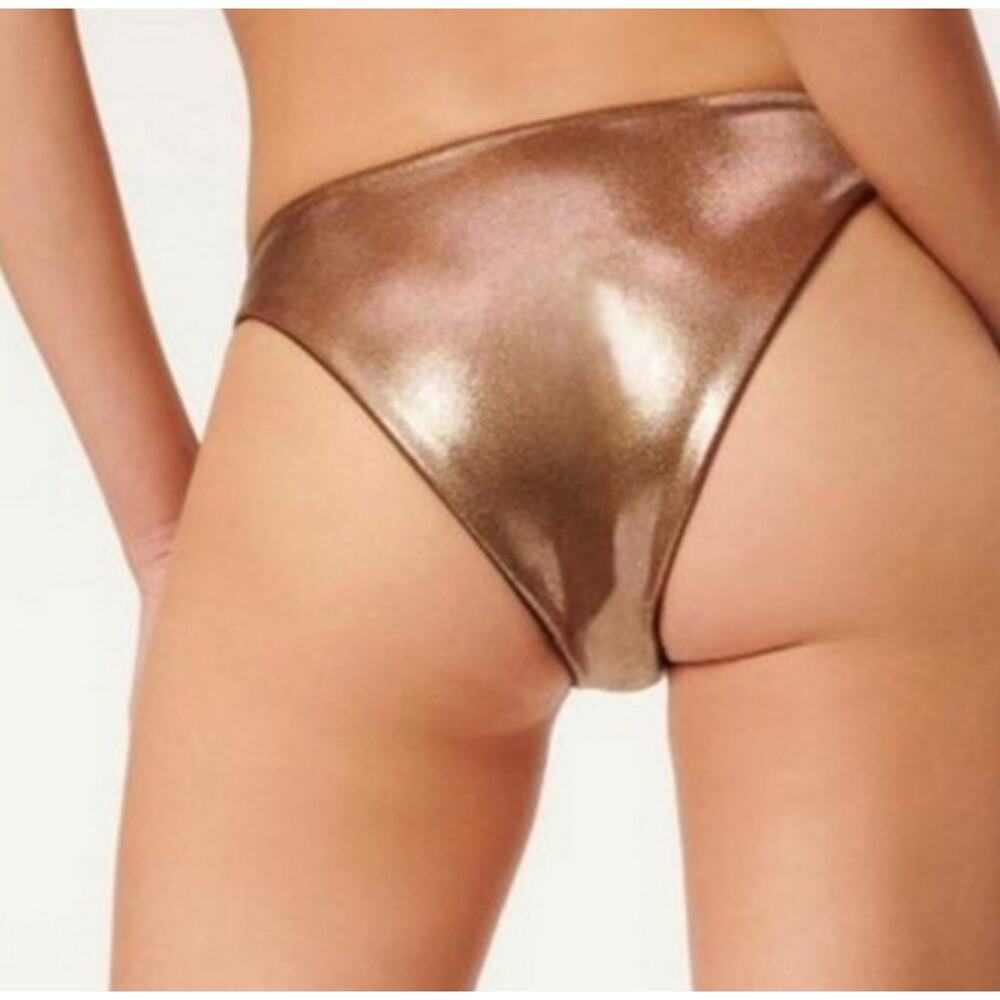 NEW Good American 3 Large‎ Better Bikini Swim Bottom Mocha Foil Moderate Cover - Picture 2 of 7
